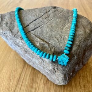 Graduated Turquoise Rondelle Bead Tab Necklace Sterling Silver Native American?